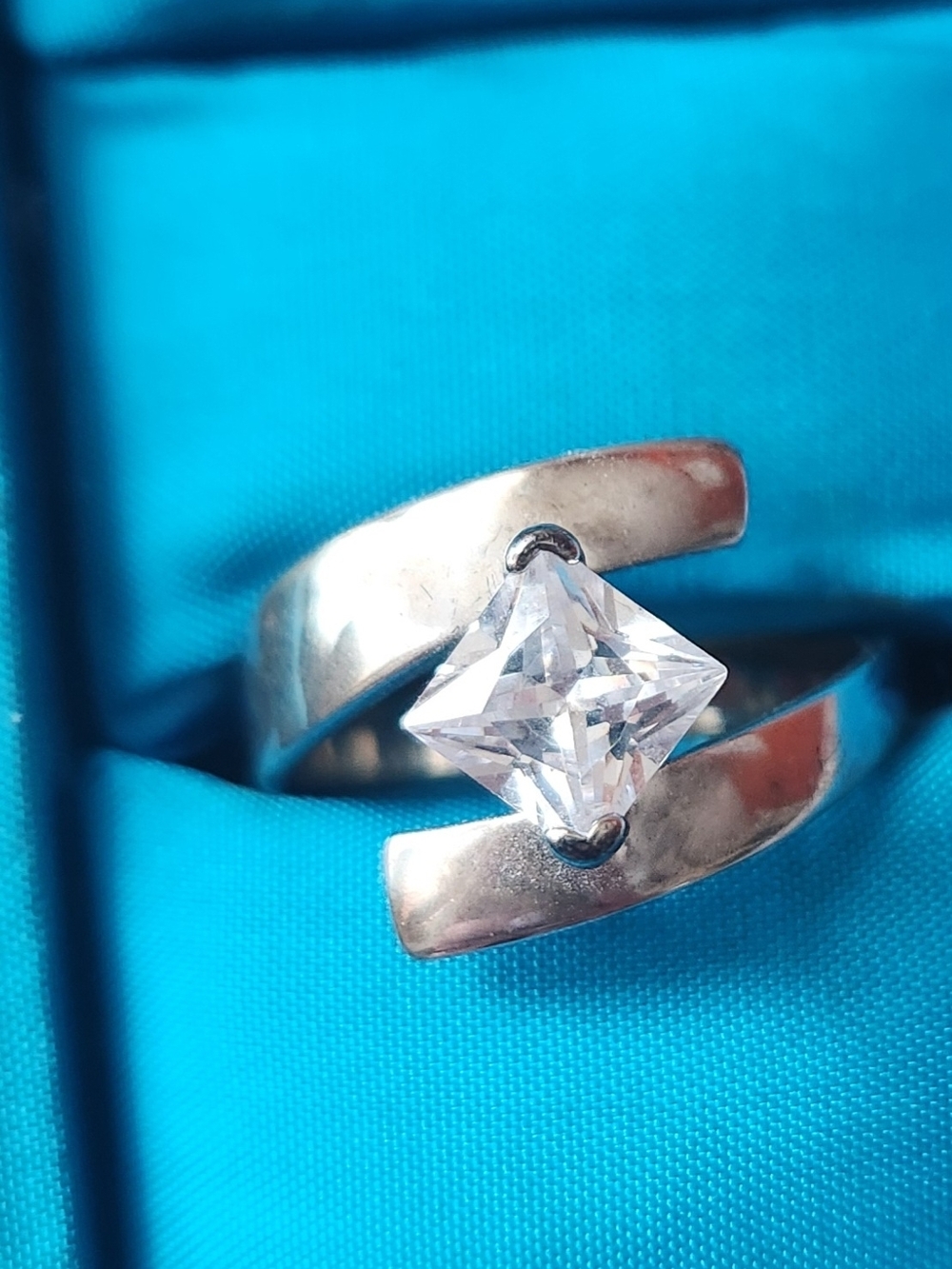 Tocara Sterling Silver Open Ring with Square Clear Stone - Silver